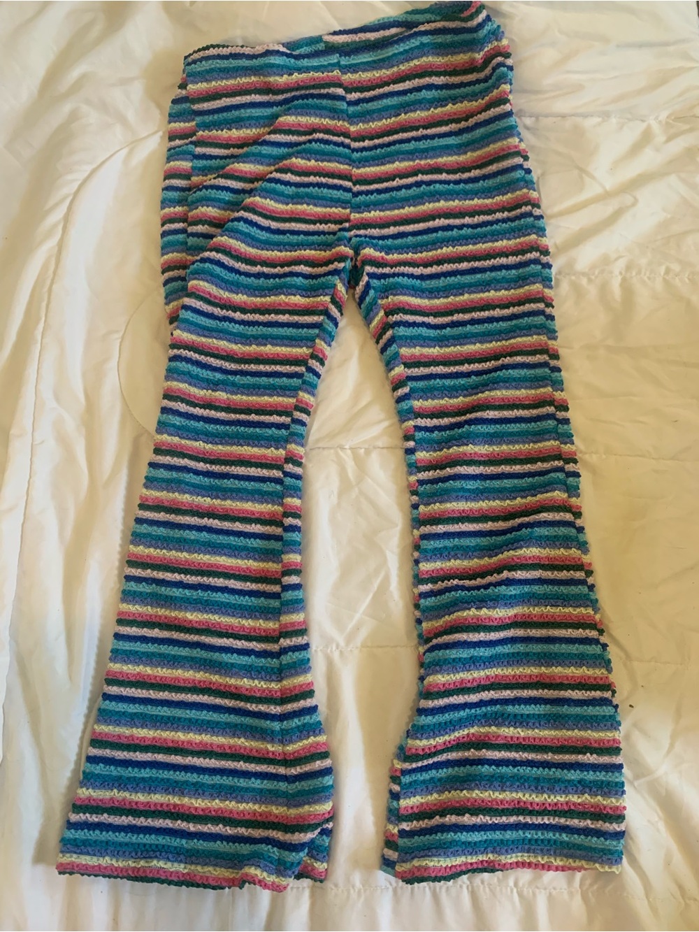 Semi-sheer Multicolor Striped Knit Flared Leggings
